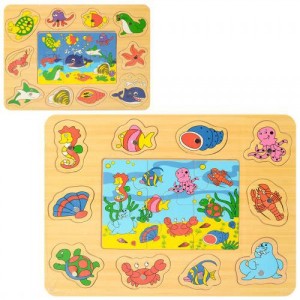 Деревянная игрушка 2в1 Рыбалка, пазлы MD 2349